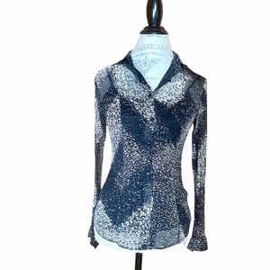 Burberry London Black & White Print Silk Button Down Blouse Sz 2 NWT $1,050